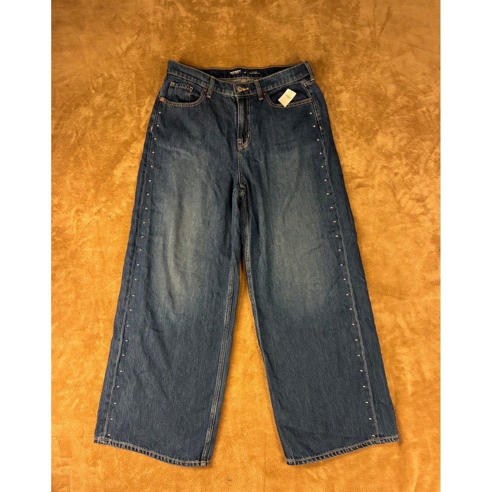 NWT Old Navy Womens Drapey Denim High Rise Wide Leg Jeans Med Blue Wash Size 10